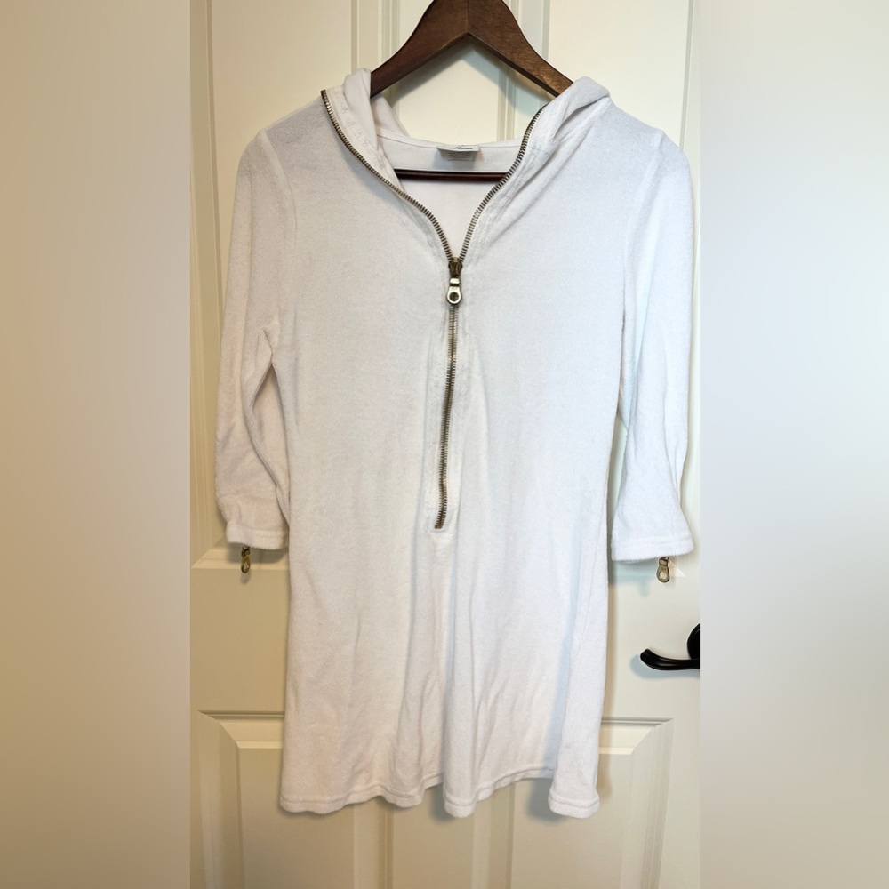 Beach Bunny White Terry Cloth Zip-Up Top